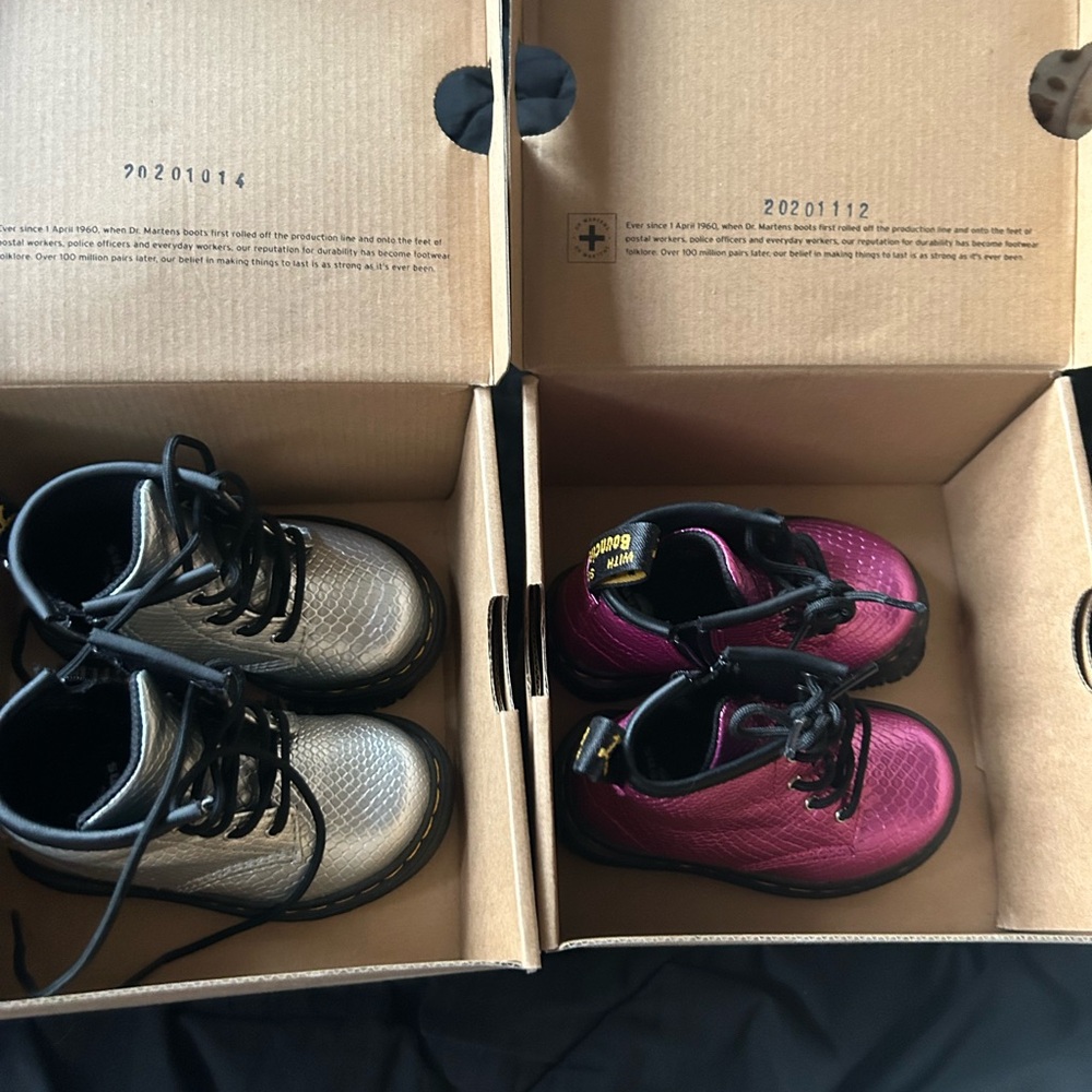 Dr. Martens Kids Metallic Silver and Berry Boots